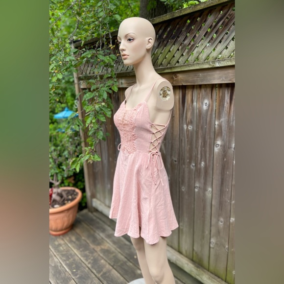 Light Pink Intricate Lace Crochet Mini Dress - Picture 11 of 16